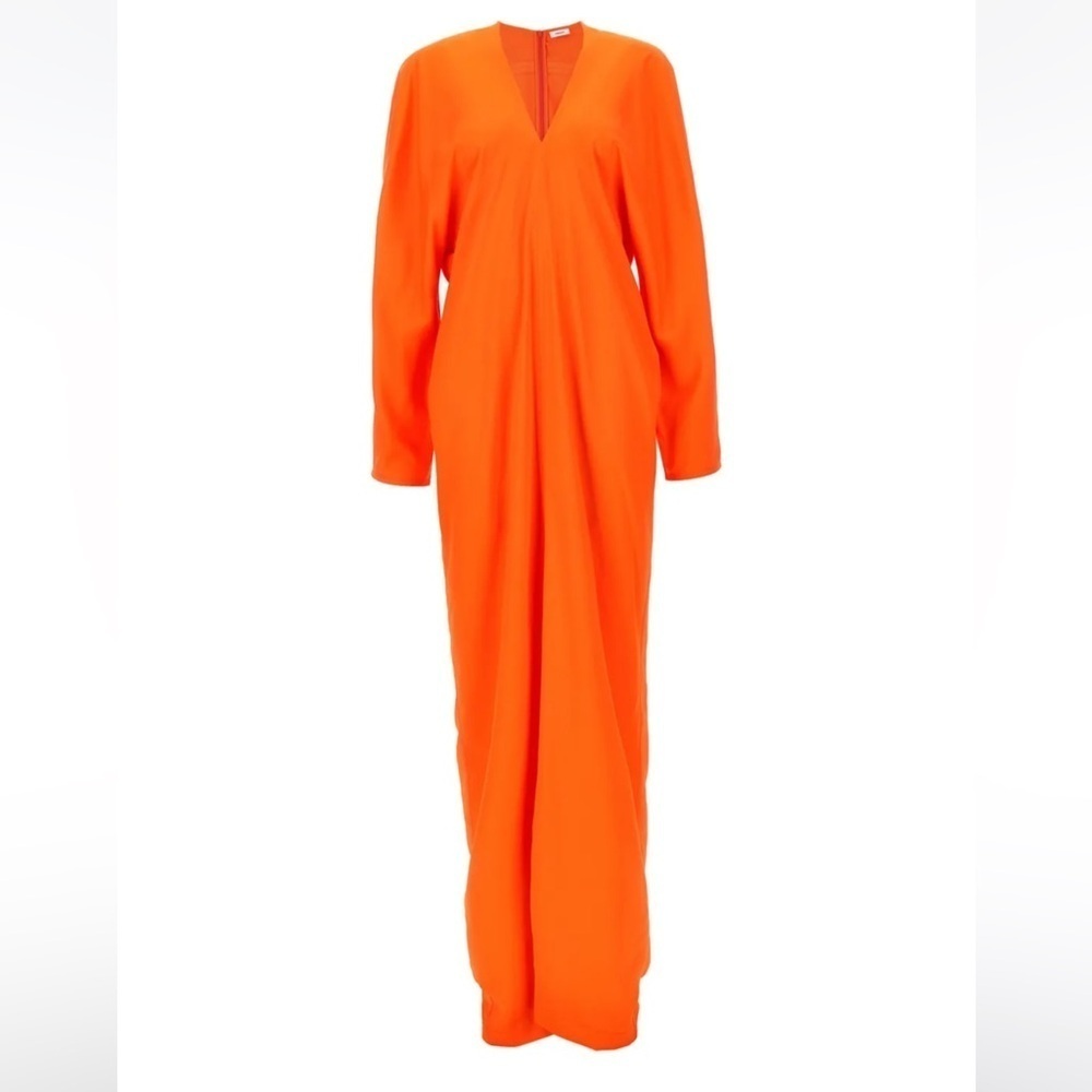 Ferragamo Long Sleeve V Neck Satin Gown - Picture 13 of 14